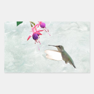 Pegatina Rectangular Hummingbird y Fuschia