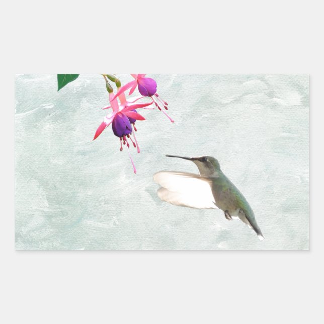 Pegatina Rectangular Hummingbird y Fuschia (Anverso)