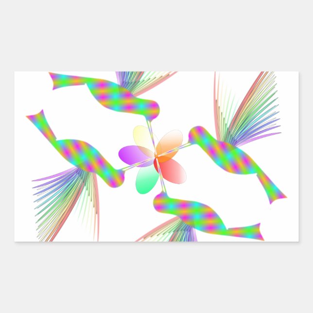 Pegatina Rectangular Hummingbirds Besando una flor (Anverso)