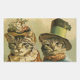 Pegatina Rectangular Humor Antiguo, Novios Victorianos Gatos con Sombre