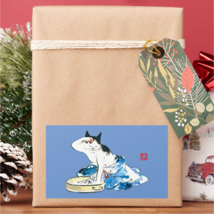 Pegatina Rectangular Humorístico baño de gato japonés