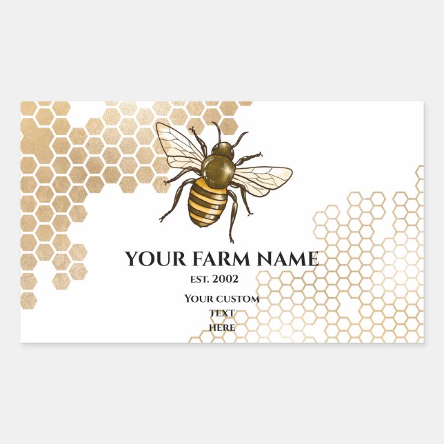 Pegatina Rectangular Húneycomb Bee Farm Beekeeper Apiarist Honeybees Bu (Anverso)