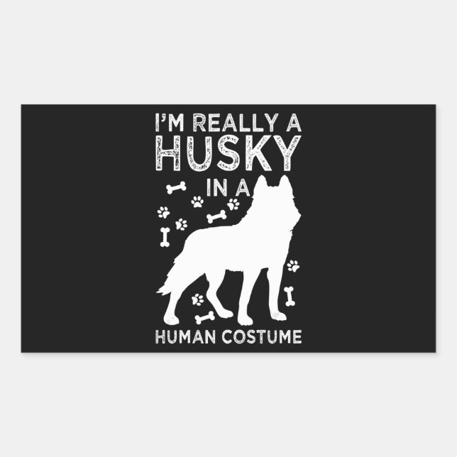 Pegatina Rectangular Husky |Husky En Un Perro Siberiano Con Costuma Hum (Anverso)