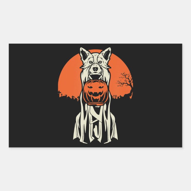 Pegatina Rectangular Husky | Husky Halloween Funny Dog Costume Calabaza (Anverso)
