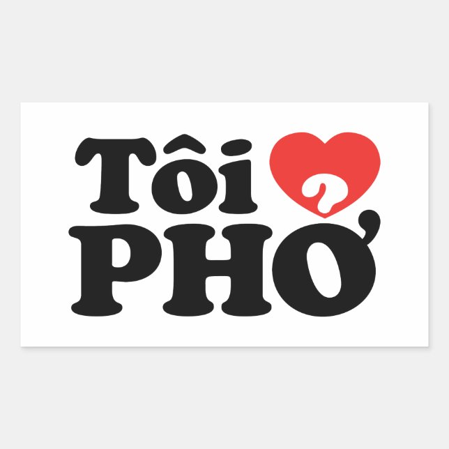 Pegatina Rectangular I Heart (Love) Pho (Tôi + PHỞ) Idioma Vietnamita (Anverso)