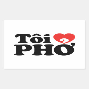 Pegatina Rectangular I Heart (Love) Pho (Tôi + PHỞ) Idioma Vietnamita