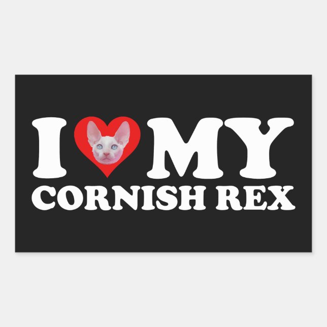 Pegatina Rectangular I Love (Heart) My Cornish Rex (Anverso)