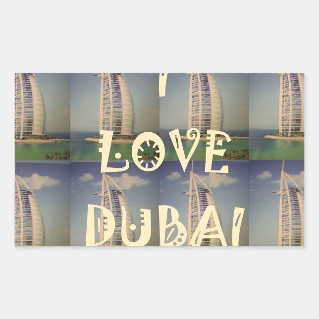 Pegatina Rectangular Icónica Dubai: "Amo Dubai" Diseño gráfico vectoria (Anverso)