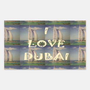 Pegatina Rectangular Icónica Dubai: "Amo Dubai" Diseño gráfico vectoria