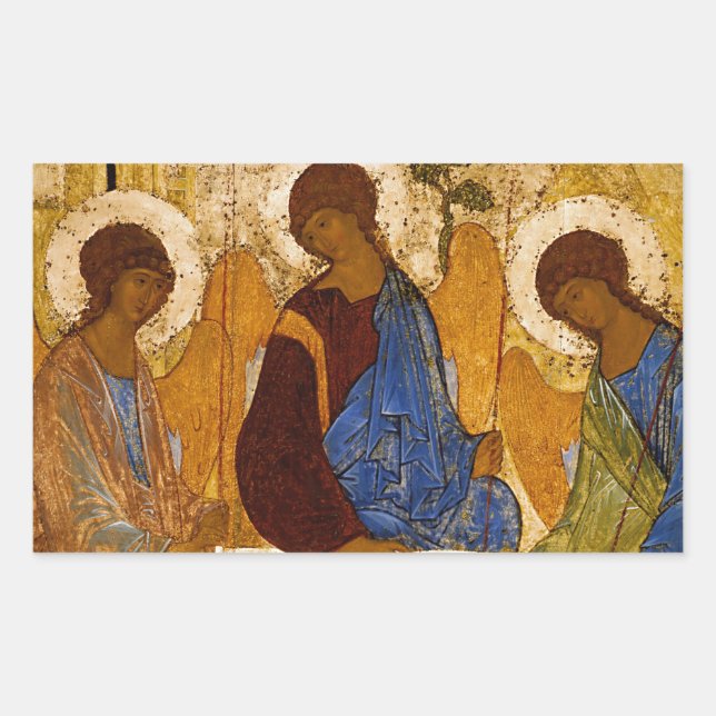 Pegatina Rectangular Icono bizantino de Holy Trinity Rublev (Anverso)