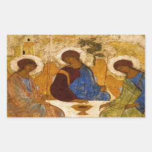 Pegatina Rectangular Icono bizantino de Holy Trinity Rublev