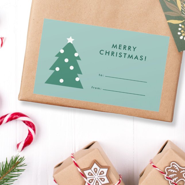 Pegatina Rectangular Icono de árbol moderno simple Feliz Navidad  (simple minimalist modern Christmas gift label with tree icon)