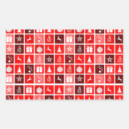 Pegatina Rectangular Icono de Navidad Cuadrados Rojos Arte Festivo Clás