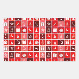 Pegatina Rectangular Icono de Navidad Cuadrados Rojos Arte Festivo Clás
