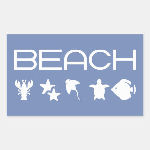 Pegatina Rectangular Iconos de playa Criaturas marinas del mar Monocrom