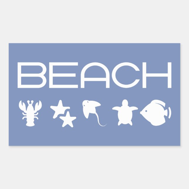 Pegatina Rectangular Iconos de playa Criaturas marinas del mar Monocrom (Anverso)