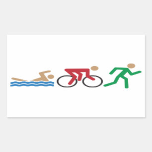 Pegatina Rectangular Iconos del logotipo del Triathlon en hoja del