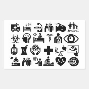 Pegatina Rectangular Iconos médicos diseño negrita en blanco y negro
