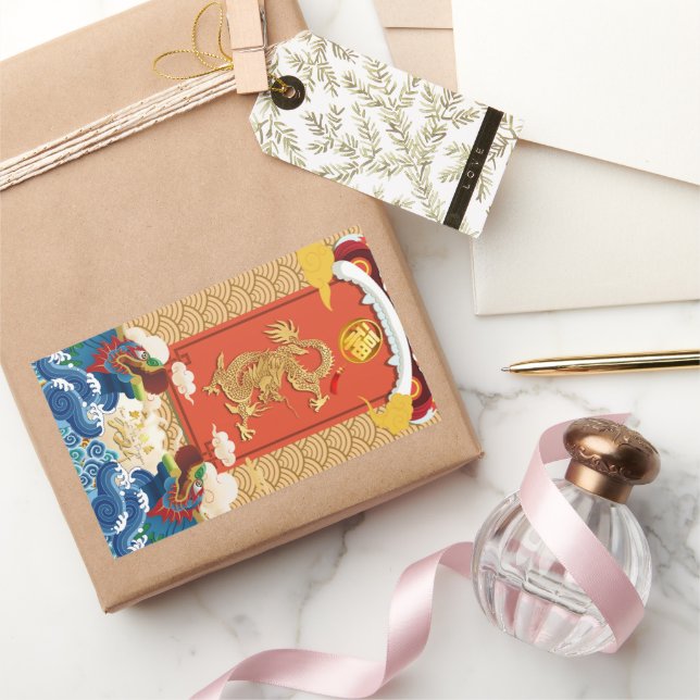 Pegatina Rectangular ideograma inés de Año Nuevo del Dragón 2024 (Regalar)