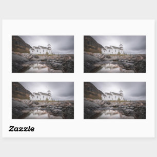 Pegatina Rectangular Iglesia de Gimsoy Lofoten Noruega