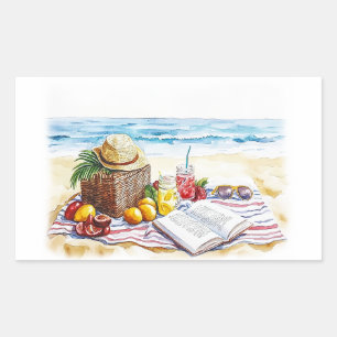 Pegatina Rectangular Ilustracion acuático picnic de Summer Beach - Vibr