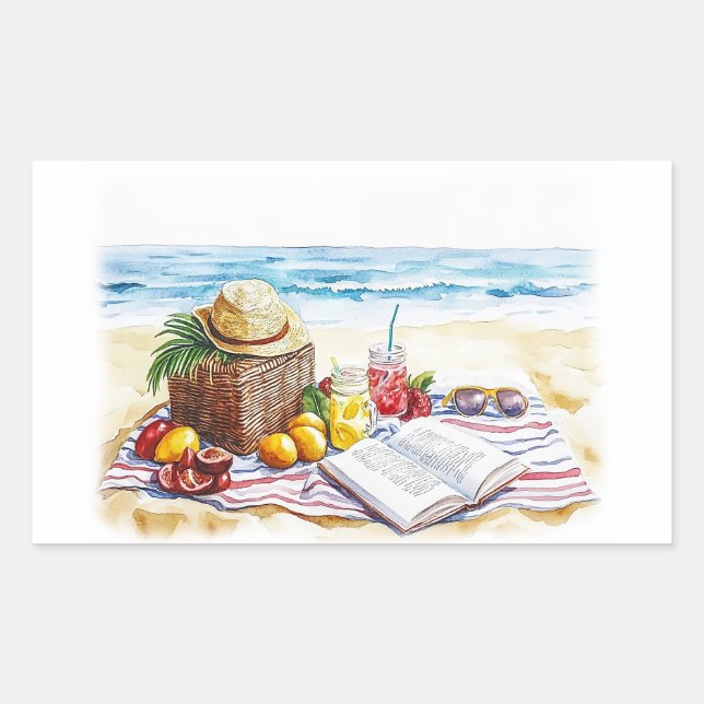 Pegatina Rectangular Ilustracion acuático picnic de Summer Beach - Vibr (Anverso)