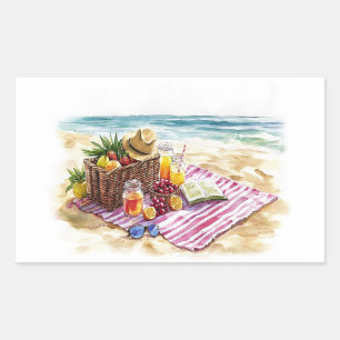 Pegatina Rectangular Ilustracion acuático picnic de Summer Beach - Vibr