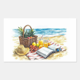 Pegatina Rectangular Ilustracion acuático picnic de Summer Beach - Vibr