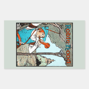 Pegatina Rectangular Ilustración antigua de Robin Hood y sus hombres al