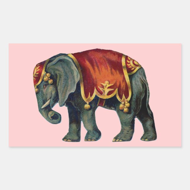 Pegatina Rectangular Ilustración antigua del elefante de circo (Anverso)