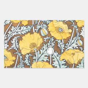 Pegatina Rectangular Ilustración Art Nouveau Amapola Flor Amarilla