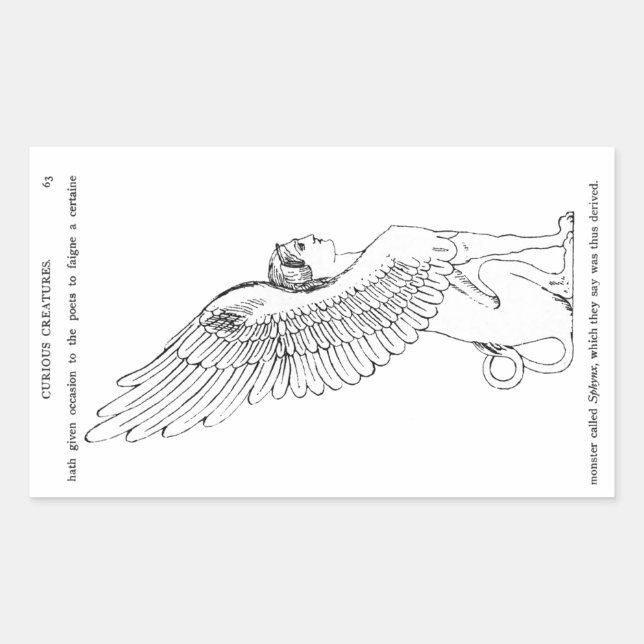 Pegatina Rectangular Ilustracion de esfinge vintage (Anverso)