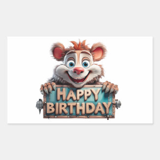 Pegatina Rectangular Ilustración de Feliz Cumpleaños de Dibujos Animado