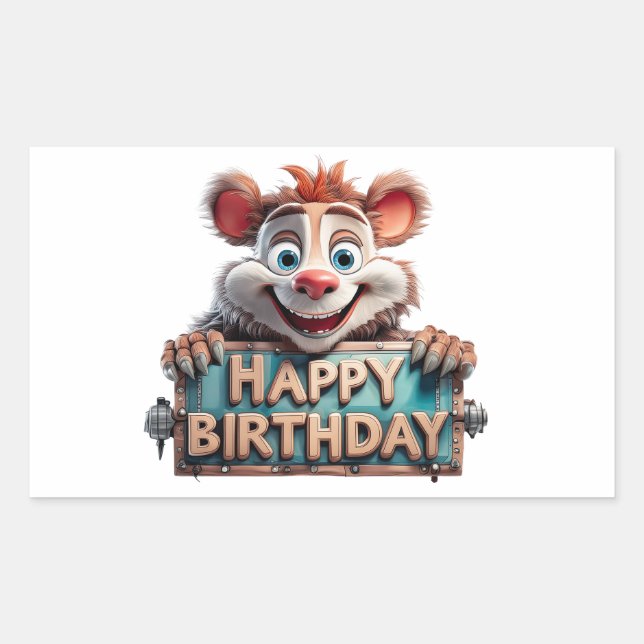 Pegatina Rectangular Ilustración de Feliz Cumpleaños de Dibujos Animado (Anverso)