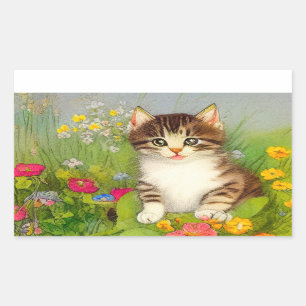 Pegatina Rectangular Ilustracion de gato sonriente vintage