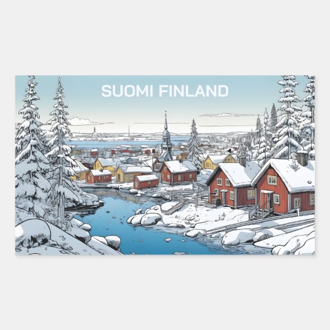Pegatina Rectangular Ilustracion de invierno de Finlandia (Anverso)