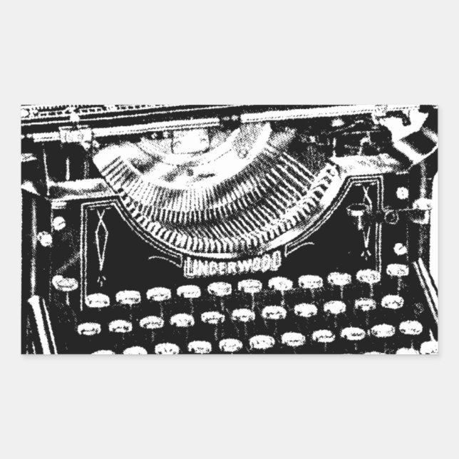 Pegatina Rectangular Ilustracion de máquina de escribir de época (Anverso)
