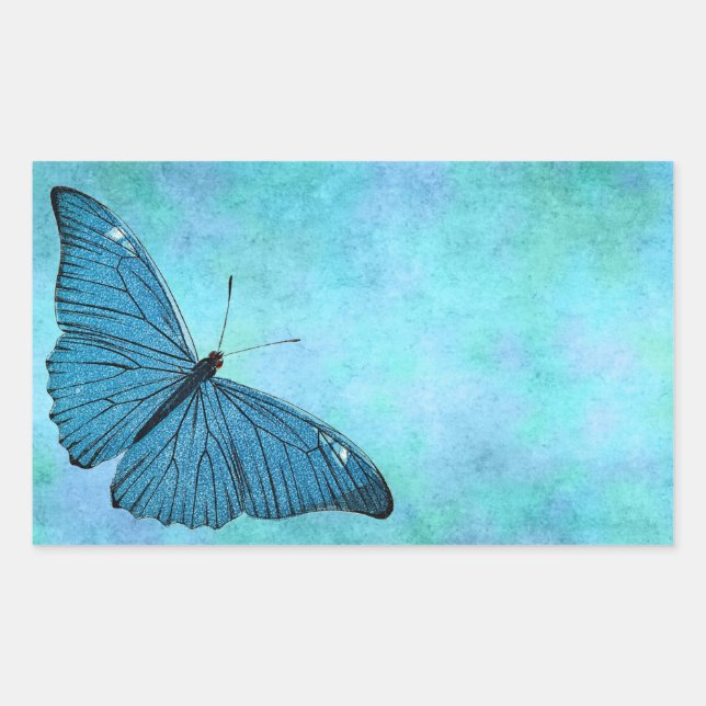 Pegatina Rectangular Ilustracion de mariposa azul Verde azulada de époc (Anverso)