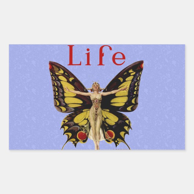 Pegatina Rectangular Ilustración de mujer Leyendecker mariposa Flapper (Anverso)