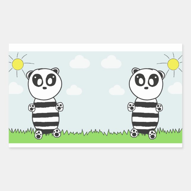 Pegatina Rectangular Ilustración de Panda Adorable (Anverso)