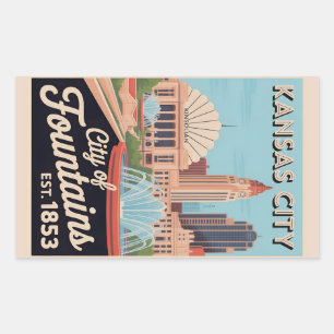Pegatina Rectangular Ilustración de viaje retro de Kansas City Missouri