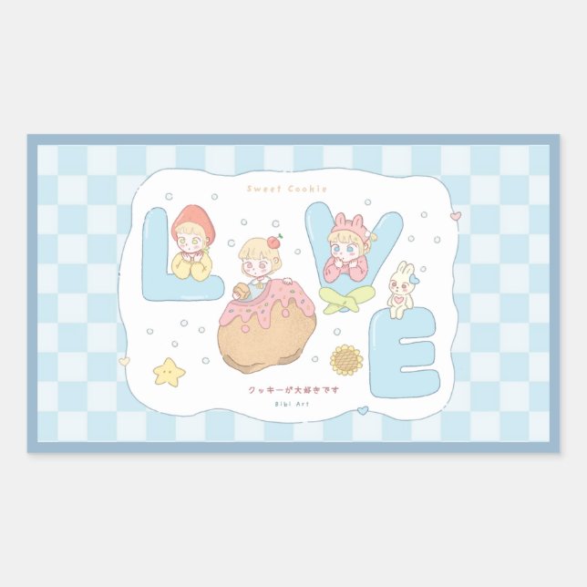 Pegatina Rectangular Ilustración del alfabeto pastel Kawaii de AMOR 💕� (Anverso)