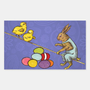 Pegatina Rectangular Ilustración del conejo de Pascua poniendo huevos