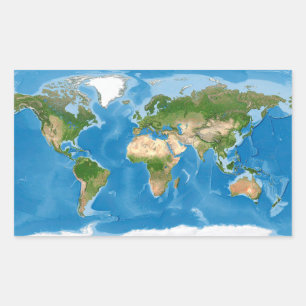 Pegatina Rectangular Ilustración del mapa topográfico mundial de la Tie