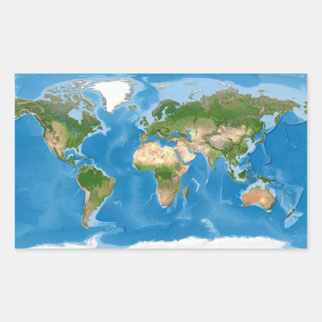 Pegatina Rectangular Ilustración del mapa topográfico mundial de la Tie (Anverso)