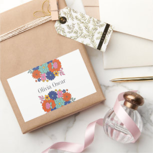Pegatina Rectangular Ilustración floral brillante boho de flores colori