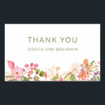 Pegatina Rectangular Ilustración floral colorida gracias personalizado<br><div class="desc">Pegatina rectangular de agradecimiento personalizado con ilustración floral colorida</div>