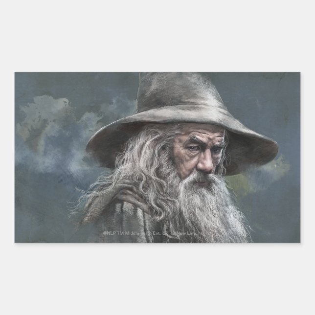 Pegatina Rectangular Ilustracion Gandalf (Anverso)