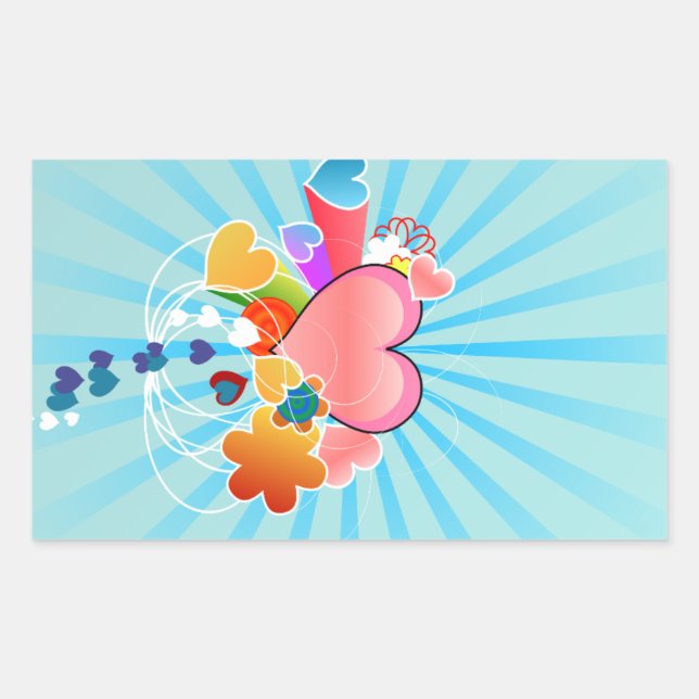 Pegatina Rectangular Ilustracion Hearts (Anverso)
