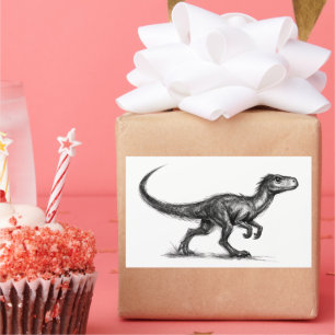Pegatina Rectangular Ilustración minimalista de dinosaurio Raptor con t